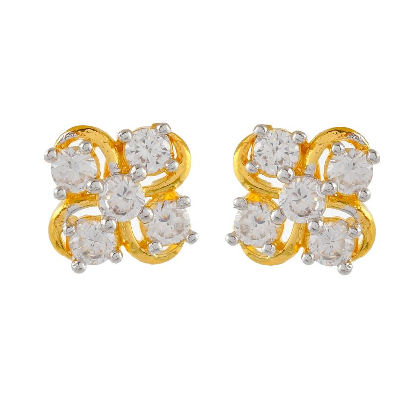 Oussum Women CZ White Cubic Zirconia Cluster Flower Shaped Stud Earrings Jewelry