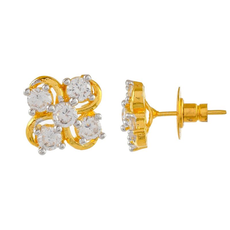 Oussum Women CZ White Cubic Zirconia Cluster Flower Shaped Stud Earrings Jewelry