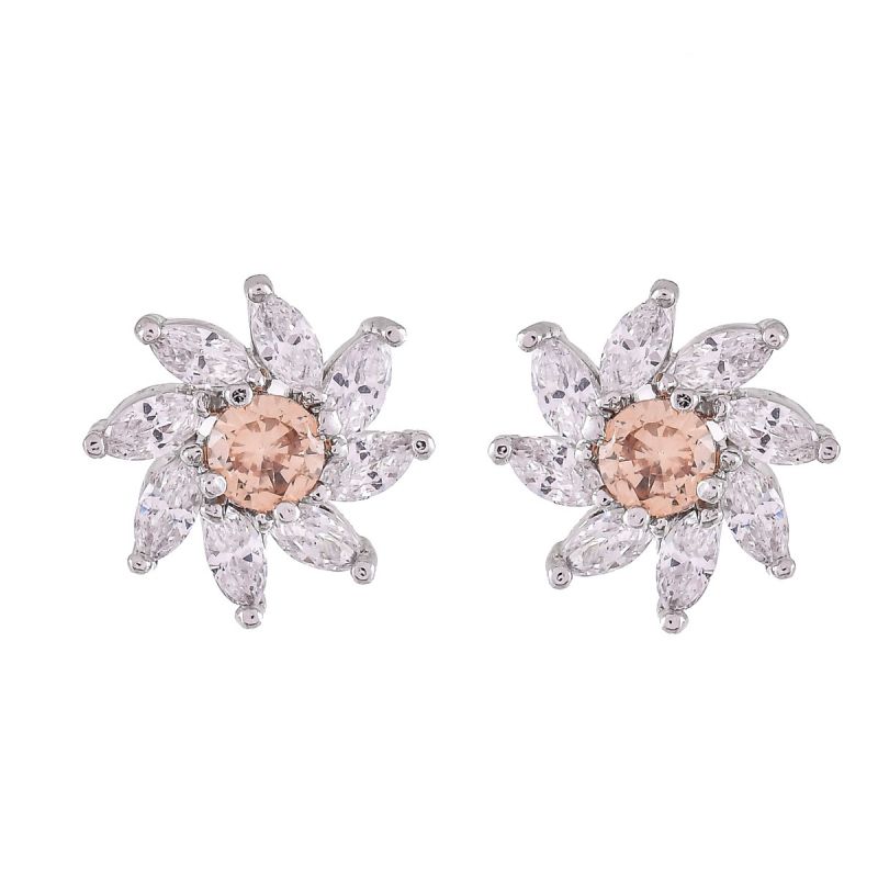 Oussum Women CZ White Cubic Zirconia Floral Shape Stud Earrings Jewelry For Gift