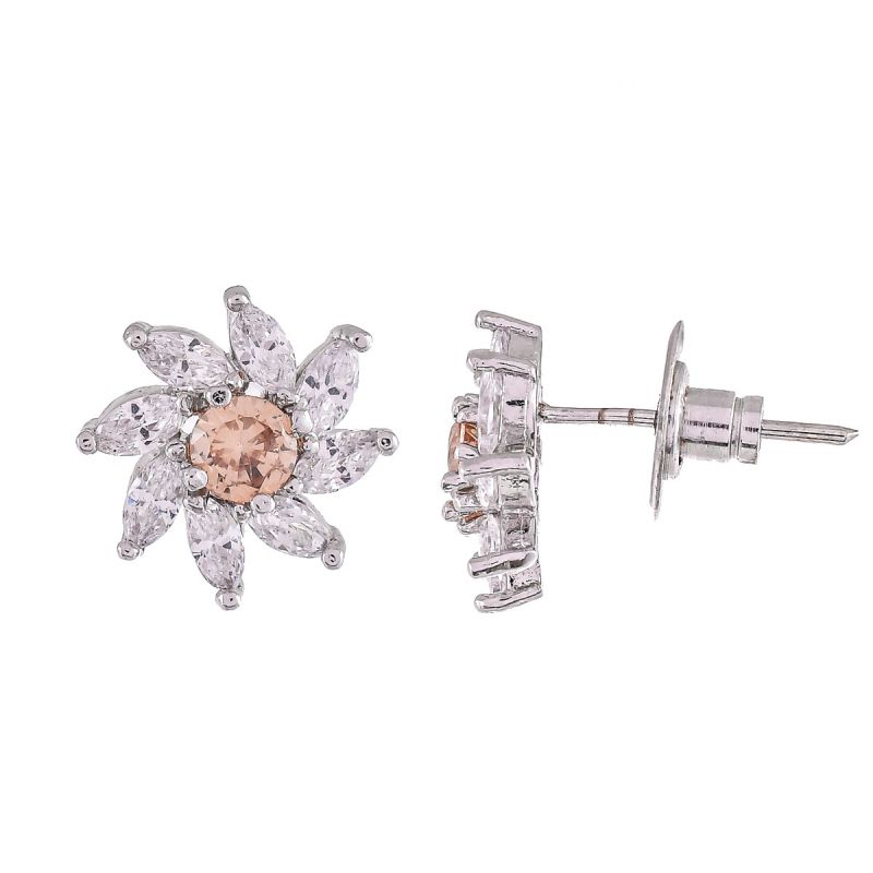 Oussum Women CZ White Cubic Zirconia Floral Shape Stud Earrings Jewelry For Gift