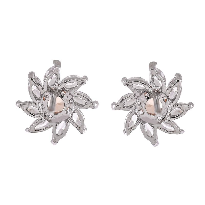 Oussum Women CZ White Cubic Zirconia Floral Shape Stud Earrings Jewelry For Gift
