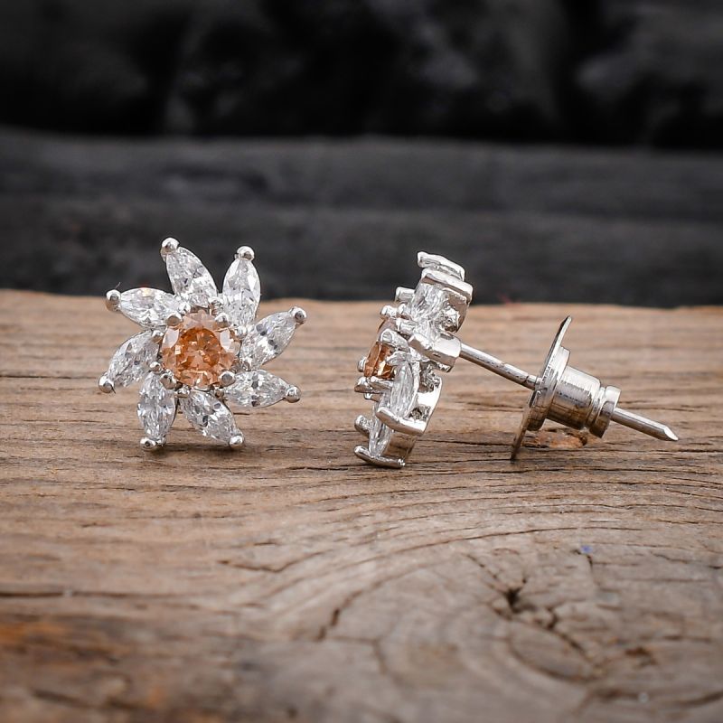 oussum Women CZ White Cubic Zirconia Floral Shape Stud Earrings Jewelry for Gift