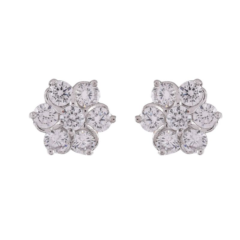 Oussum Women CZ White Cubic Zirconia Flower Shape Stud Earrings Jewelry For Gift