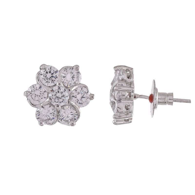 Oussum Women CZ White Cubic Zirconia Flower Shape Stud Earrings Jewelry For Gift