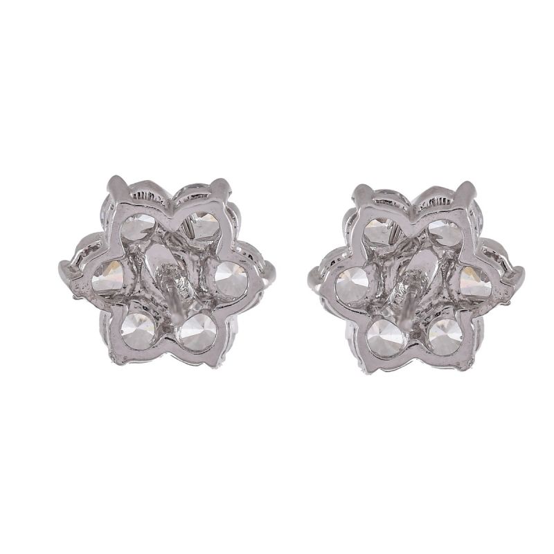 Oussum Women CZ White Cubic Zirconia Flower Shape Stud Earrings Jewelry For Gift