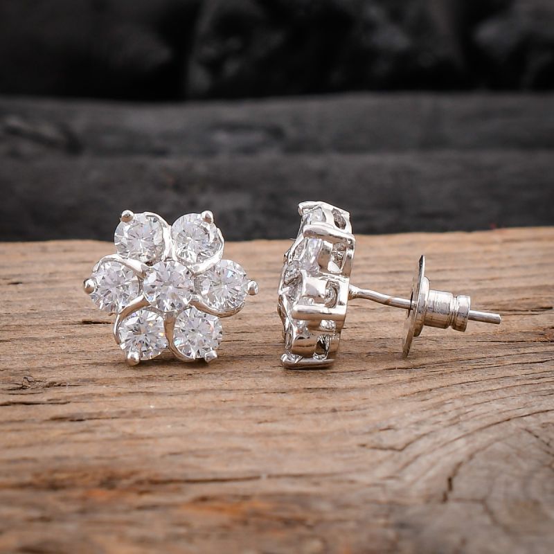 oussum Women CZ White Cubic Zirconia Flower Shape Stud Earrings Jewelry for Gift