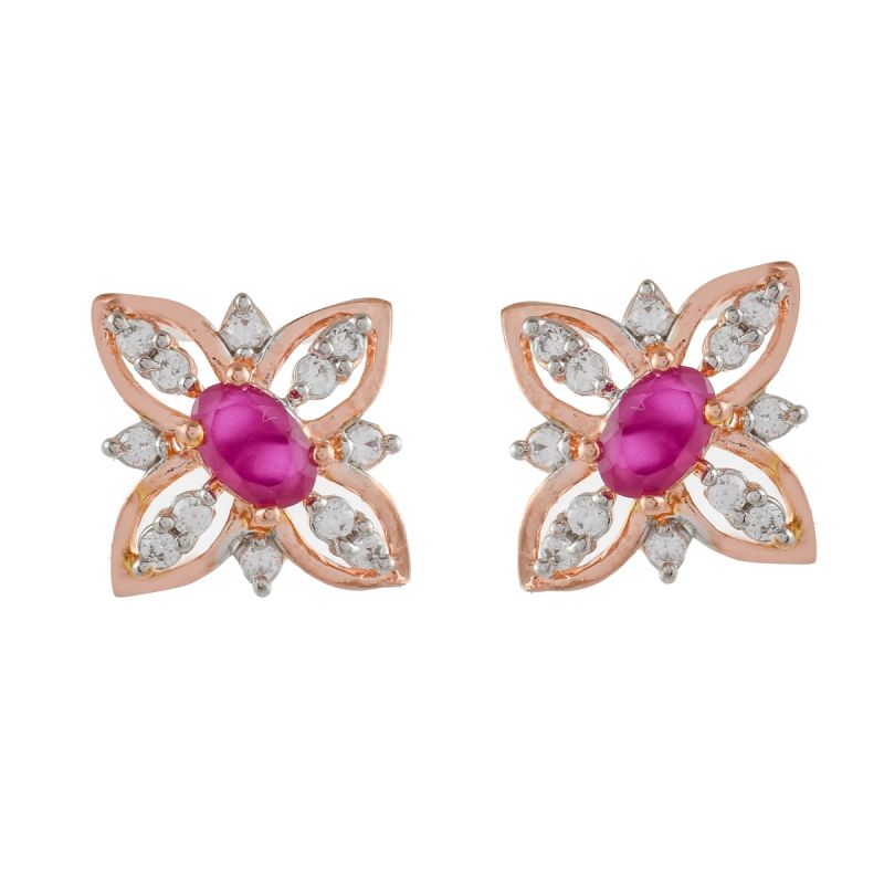 Oussum Women CZ White Cubic Zirconia Flower Shaped Party Wear Stud Earrings Jewelry