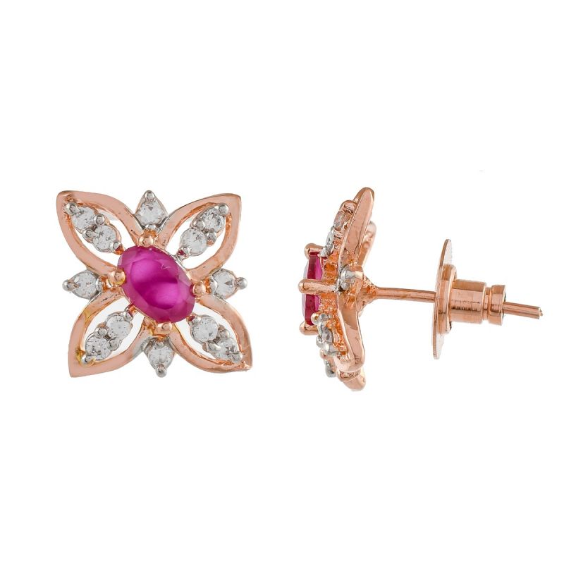 Oussum Women CZ White Cubic Zirconia Flower Shaped Party Wear Stud Earrings Jewelry