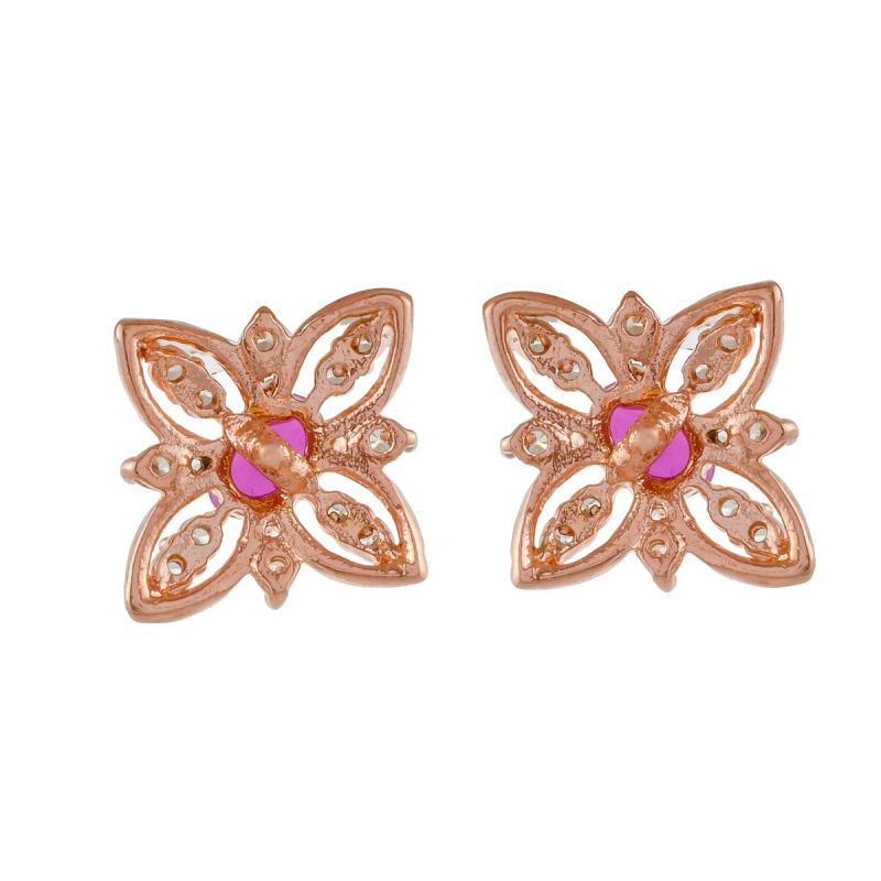 Oussum Women CZ White Cubic Zirconia Flower Shaped Party Wear Stud Earrings Jewelry