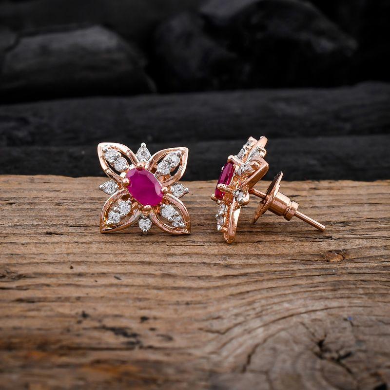 oussum Women CZ White Cubic Zirconia Flower Shaped Party Wear Stud Earrings Jewelry