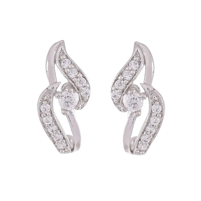 Oussum Women CZ White Cubic Zirconia Leaf Shape Stud Earrings Jewelry For Gift