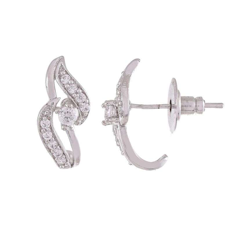 Oussum Women CZ White Cubic Zirconia Leaf Shape Stud Earrings Jewelry For Gift