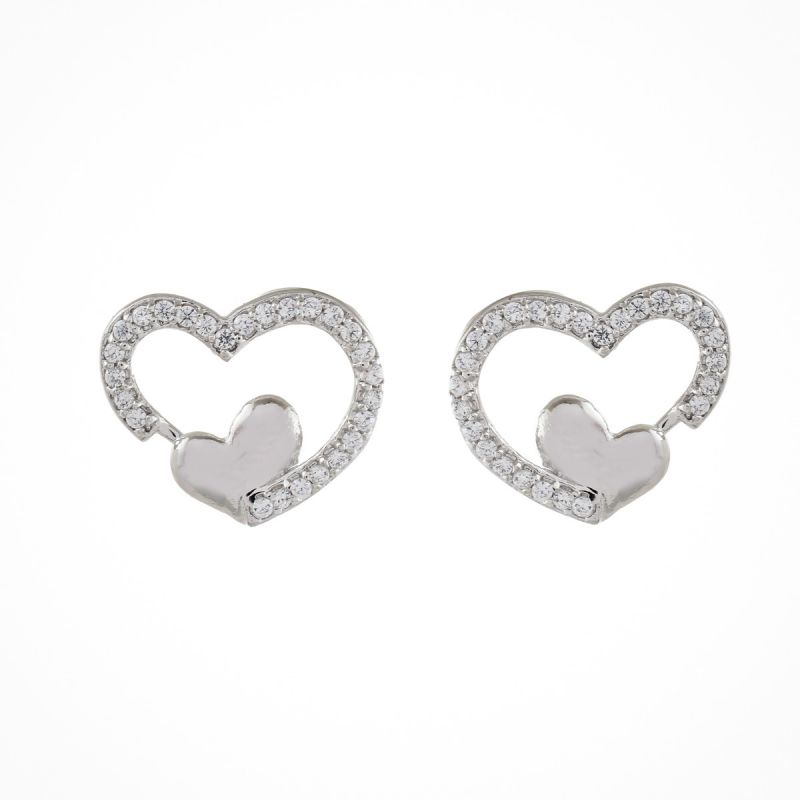 Oussum Women CZ White Cubic Zirconia Love Heart Shaped Stud Earrings Jewelry