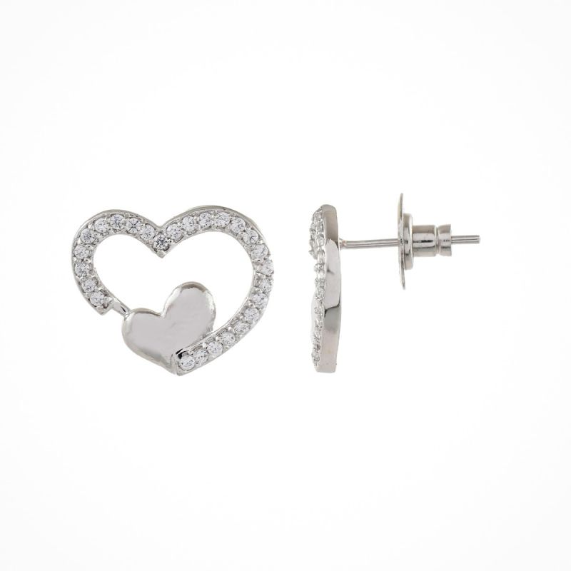 Oussum Women CZ White Cubic Zirconia Love Heart Shaped Stud Earrings Jewelry