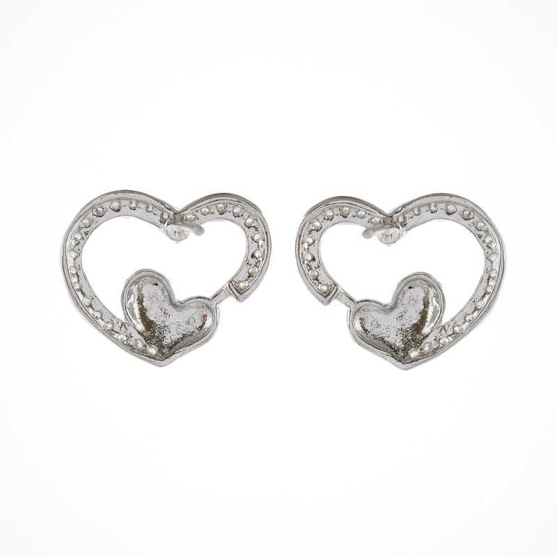 Oussum Women CZ White Cubic Zirconia Love Heart Shaped Stud Earrings Jewelry