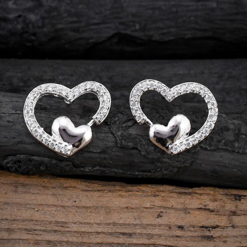 oussum Women CZ White Cubic Zirconia Love Heart Shaped Stud Earrings Jewelry