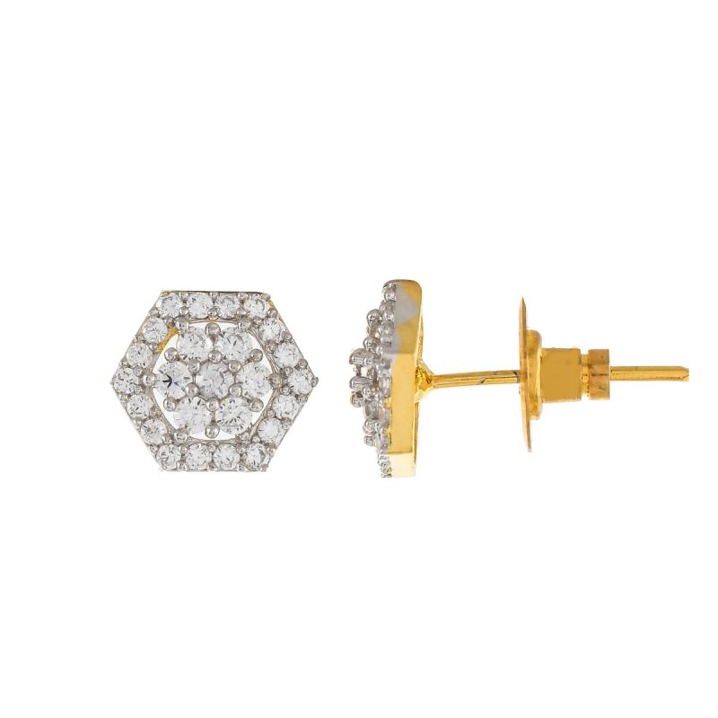 Oussum Women CZ White Cubic Zirconia Pentagon Shape Stud Earrings Jewelry For Gift