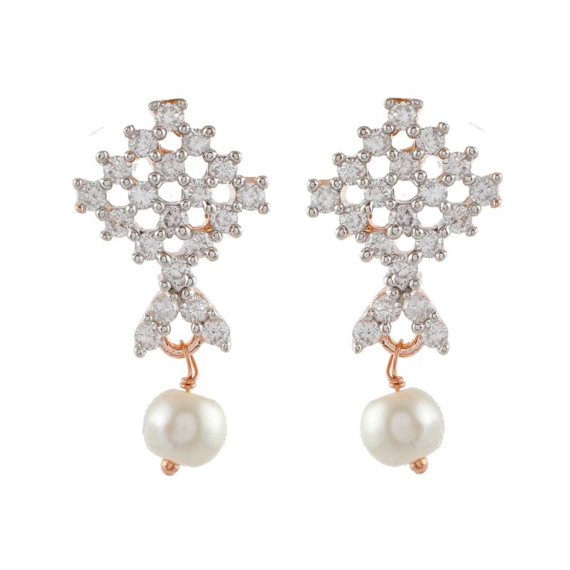 Oussum Women CZ White Cubic Zirconia Rhombus Shaped Stud Earrings Jewelry