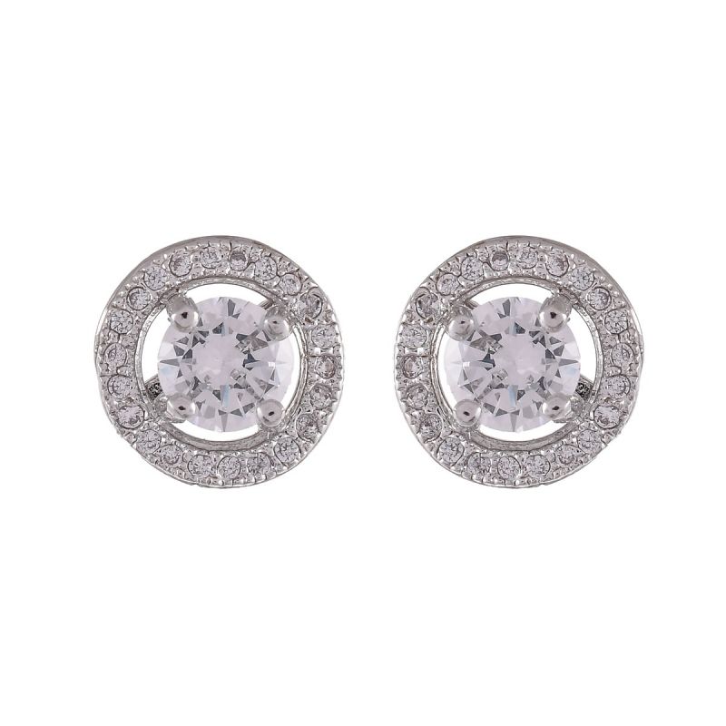 Oussum Women CZ White Cubic Zirconia Round Shape Stud Earrings Jewelry For Gift