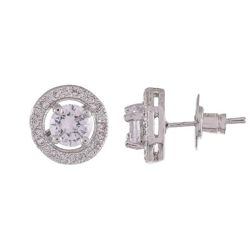 Oussum Women CZ White Cubic Zirconia Round Shape Stud Earrings Jewelry For Gift