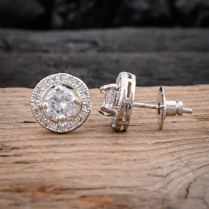 oussum Women CZ White Cubic Zirconia Round Shape Stud Earrings Jewelry for Gift