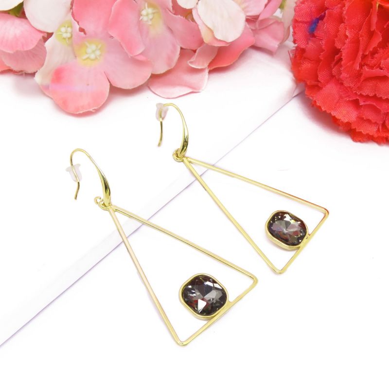 Oussum Women Dangle Earrings Triangle Shape Metal Stone Bohemian Ear Jewelry