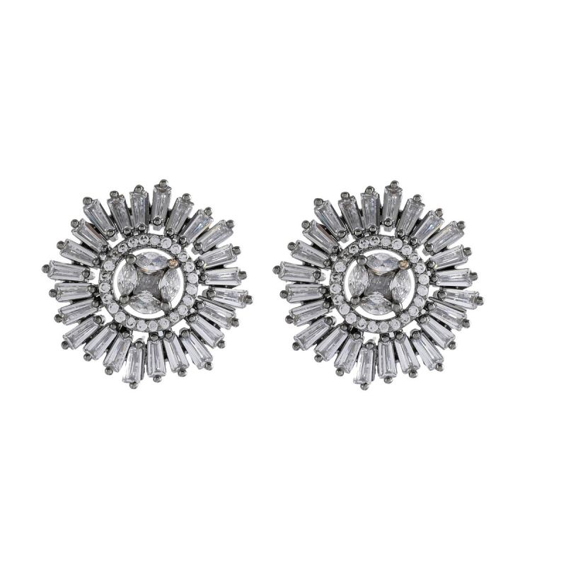 Oussum Women Fashion Brass Alloy Oval Buguette Cubic Zirconiac Stud Earring For Gift