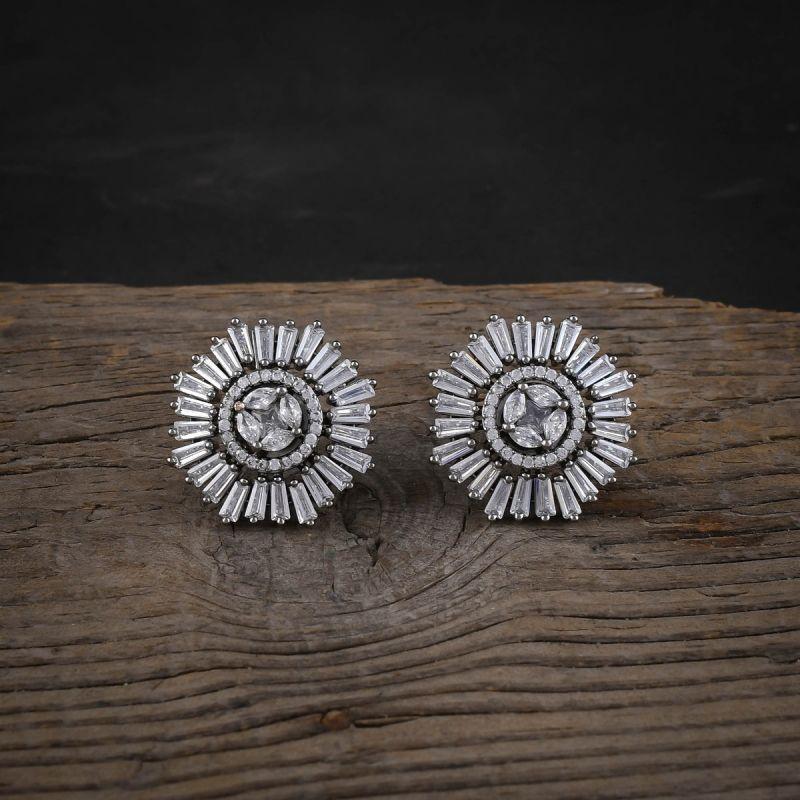 oussum Women Fashion Brass Alloy Oval Buguette Cubic Zirconiac Stud Earring For Gift