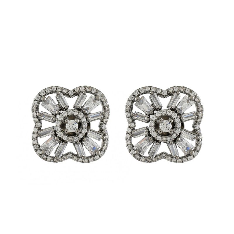 Oussum Women Fashion Geometric Cubic Zirconia Round Buguette Stud Earring For Gift