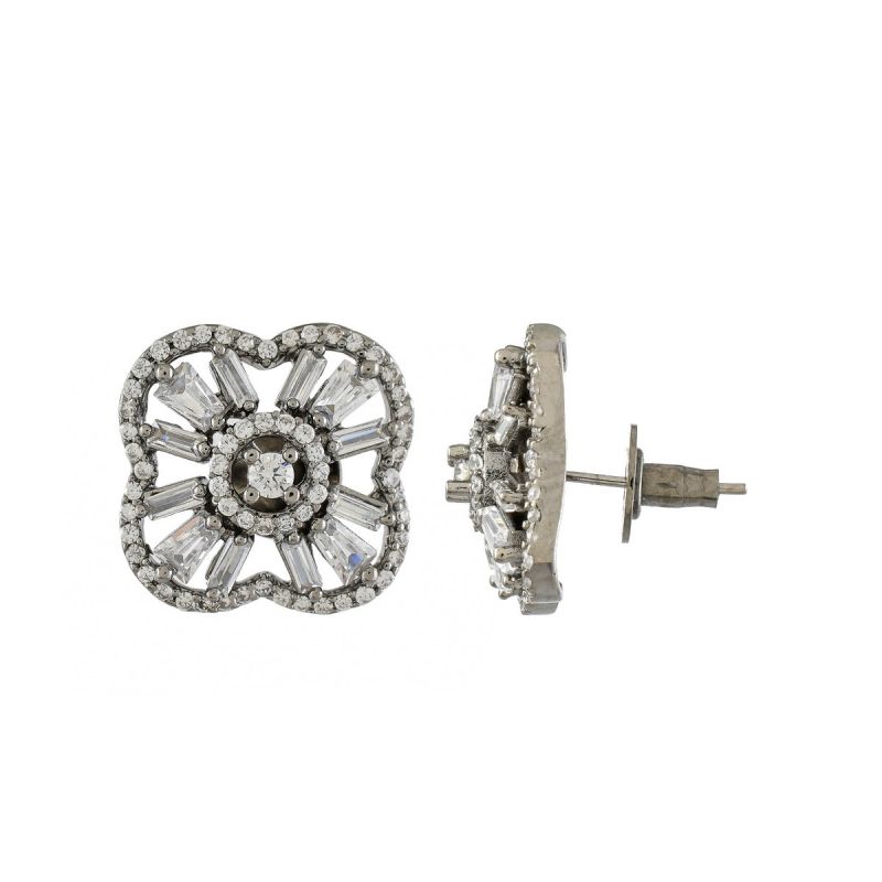 Oussum Women Fashion Geometric Cubic Zirconia Round Buguette Stud Earring For Gift