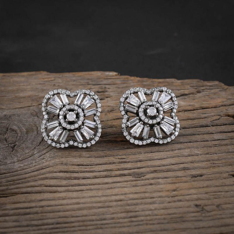 oussum Women Fashion Geometric Cubic Zirconia Round Buguette Stud Earring For Gift