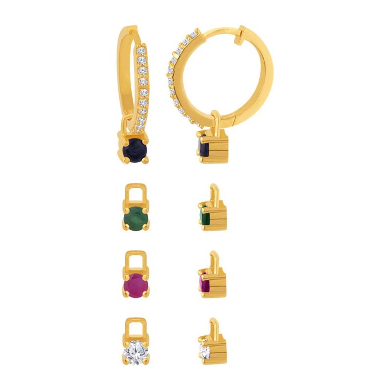 Oussum Women Fashion Gold Changeable Geometric Stud Hoop Huggie Earrings Set Of 4