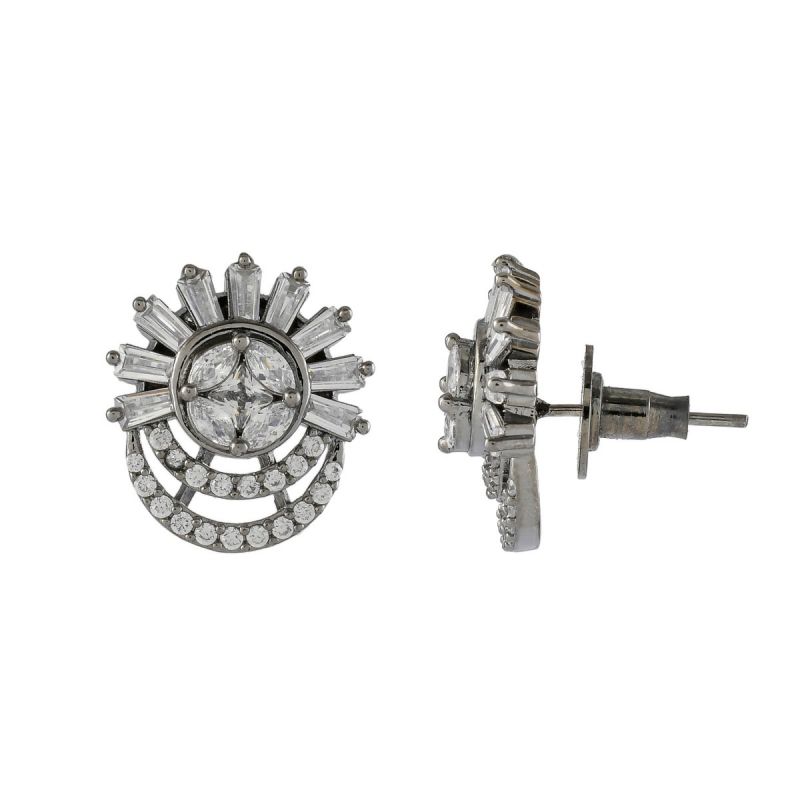 Oussum Women Fashion Princes Cut Oval Round Buguette Cubic Zirconia(CZ) Stud Earring For Gift