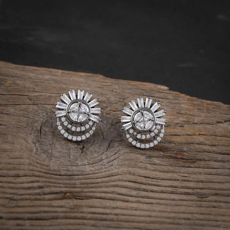 oussum Women Fashion Princes Cut Oval Round Buguette Cubic Zirconia(CZ) Stud Earring For Gift