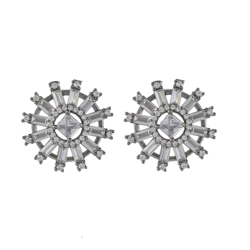 Oussum Women Fashion Round Buguette Princes Cut Cubic Zirconiac Stud Earring For Gift