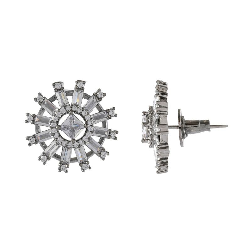 Oussum Women Fashion Round Buguette Princes Cut Cubic Zirconiac Stud Earring For Gift