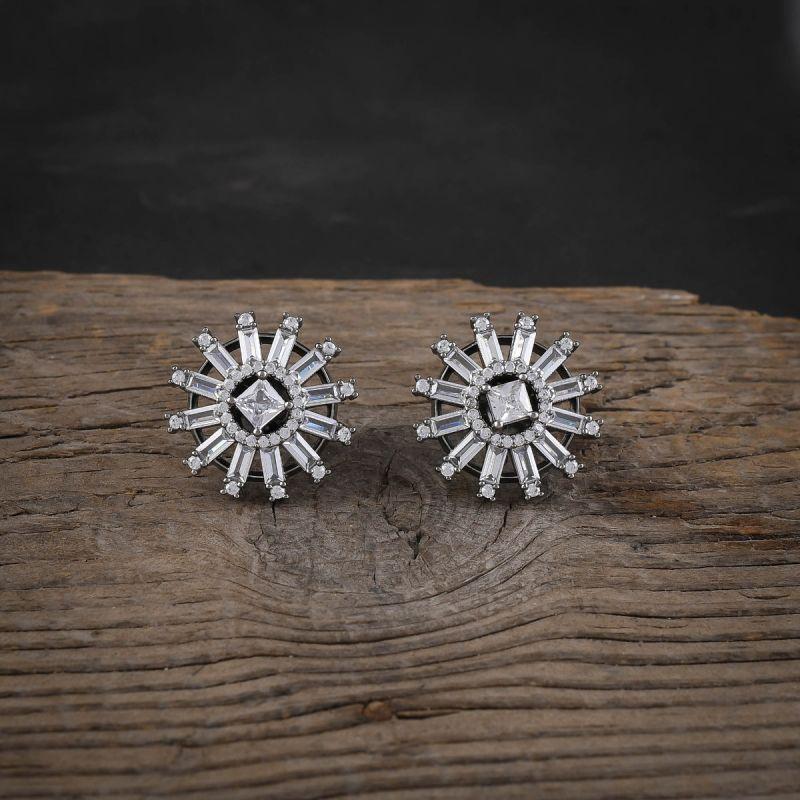 oussum Women Fashion Round Buguette Princes Cut Cubic Zirconiac Stud Earring For Gift