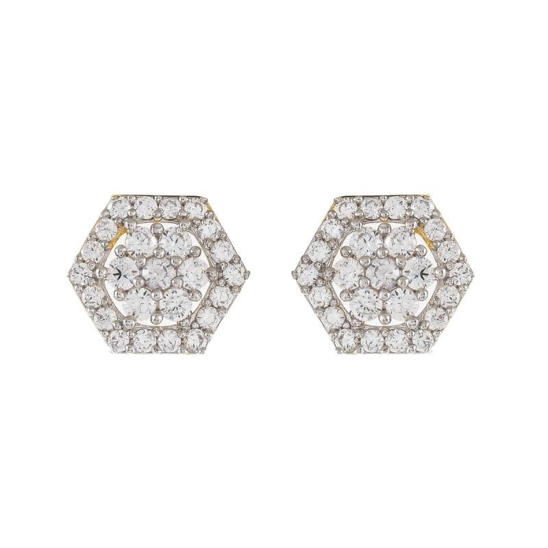 Oussum Women Floral Shape CZ White Cubic Zirconia Stud Earrings Jewelry For Gift