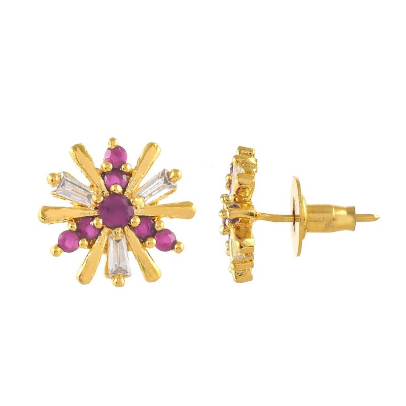 Oussum Women Flower Shape CZ Cubic Zirconia Stud Earrings Jewelry For Gift