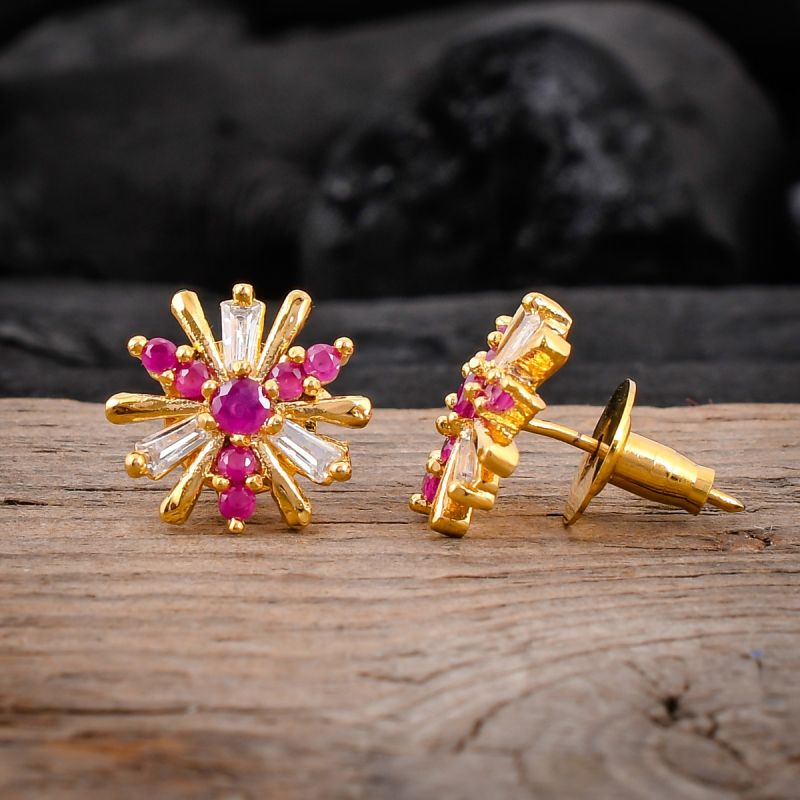 oussum Women Flower Shape CZ Cubic Zirconia Stud Earrings Jewelry For Gift oussum Women Flower Shape CZ Cubic Zirconia Stud Earrings Jewelry For Gift