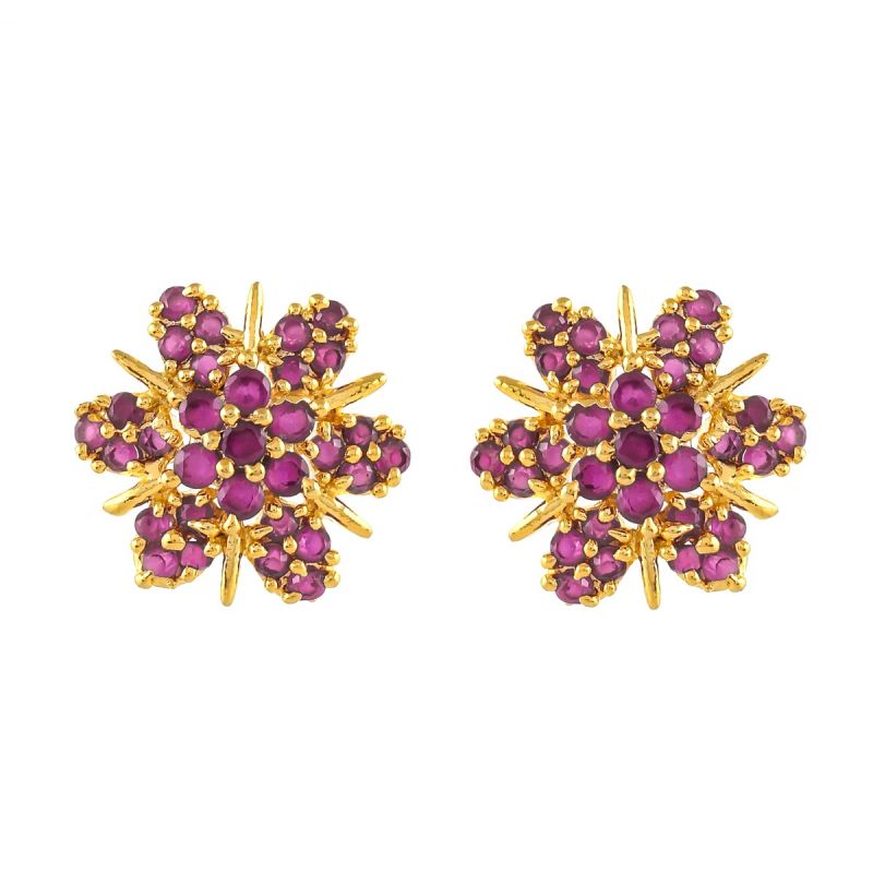 Oussum Women Flower Shape Synthetic Ruby CZ Cubic Zirconia Stud Earrings Jewelry For Gift