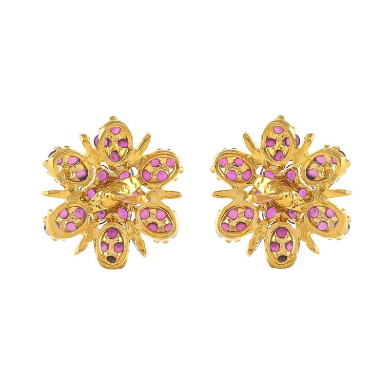 Oussum Women Flower Shape Synthetic Ruby CZ Cubic Zirconia Stud Earrings Jewelry For Gift