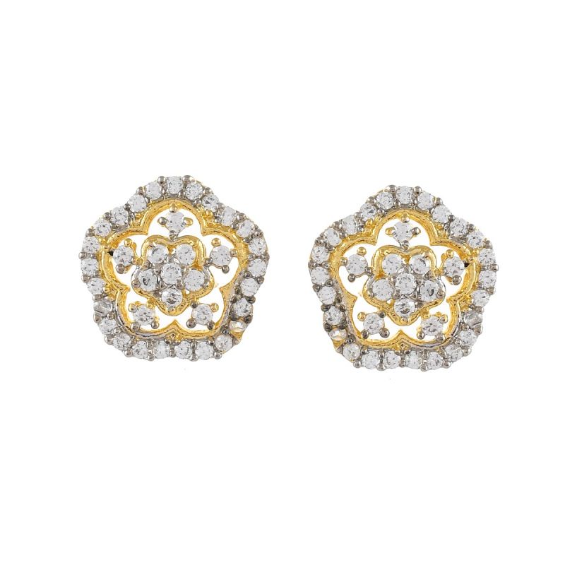 Oussum Women Flower Shape White CZ Cubic Zirconia Stud Earrings Jewelry For Gift