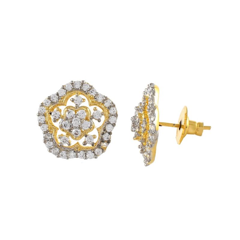 Oussum Women Flower Shape White CZ Cubic Zirconia Stud Earrings Jewelry For Gift