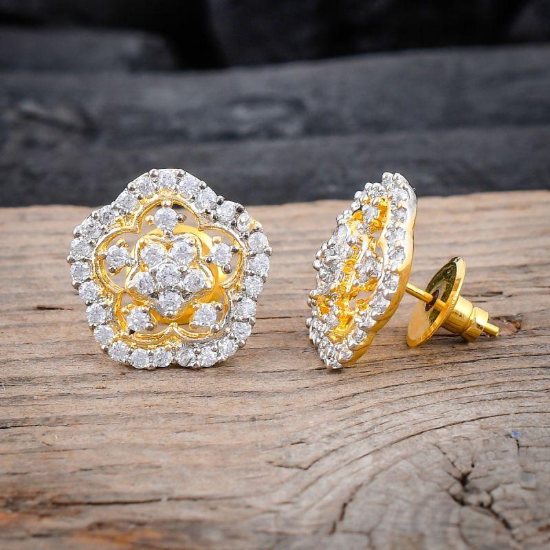 oussum Women Flower Shape White CZ Cubic Zirconia Stud Earrings Jewelry For Gift