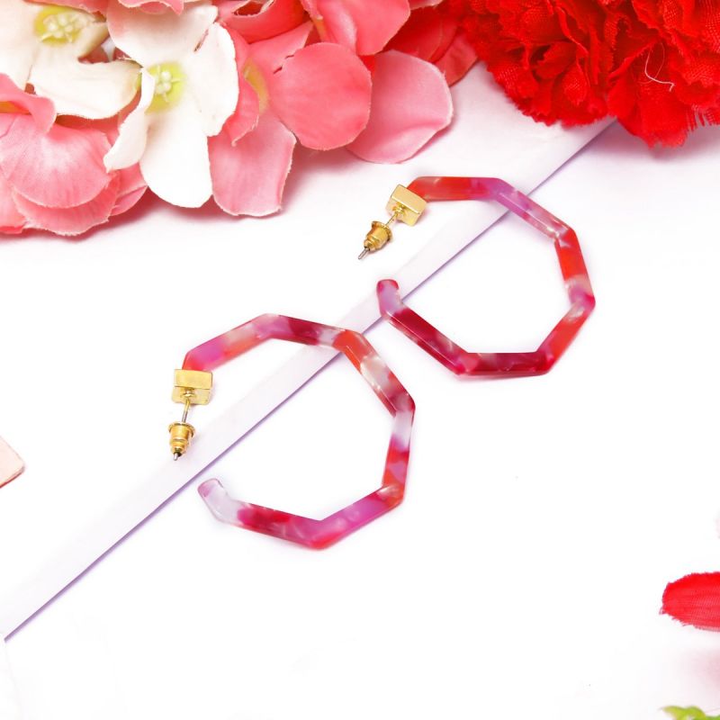 Oussum Women Geometric Resin Hoop Earrings For Women Girl