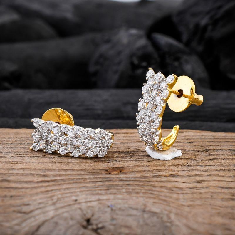 oussum Women Hook Shape Earrings White CZ Stud Earring for Valentine Day Gift Jewelry