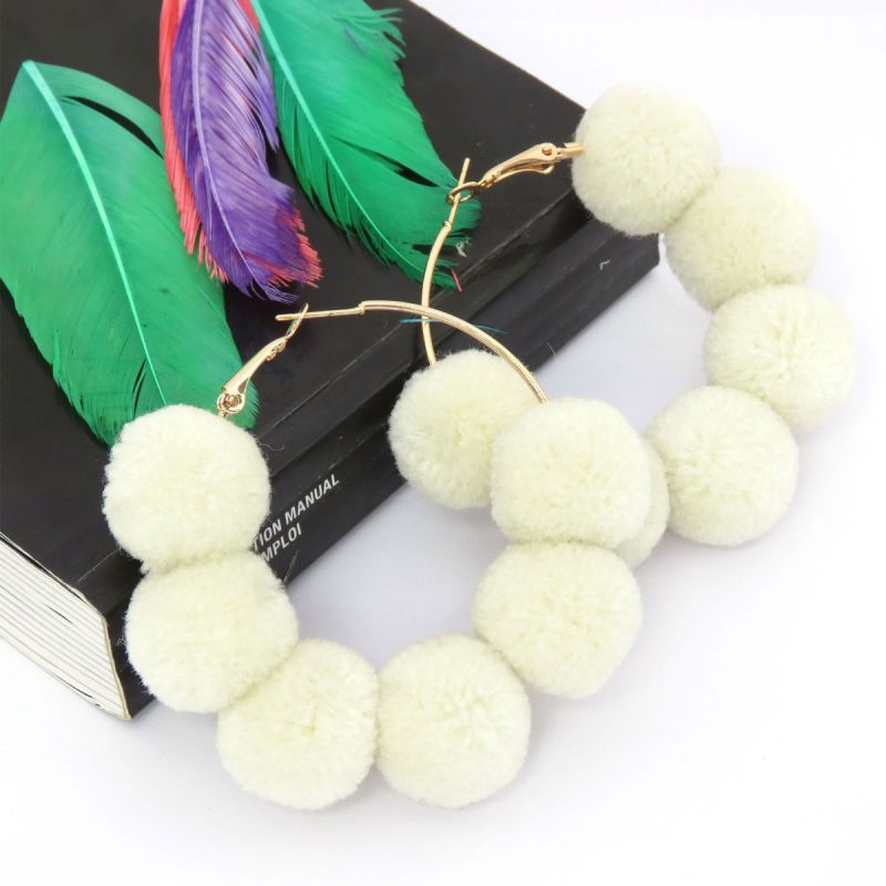 Oussum Women Off White Fashion Jewelry Velvet Beaded Round Hoop Boho Earrings