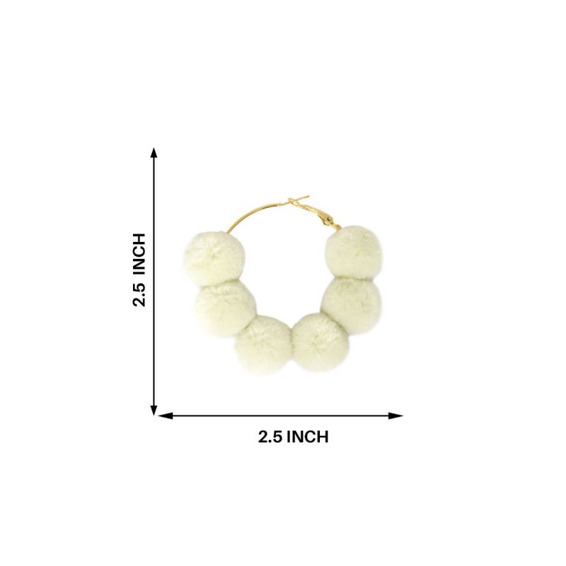 Oussum Women Off White Fashion Jewelry Velvet Beaded Round Hoop Boho Earrings