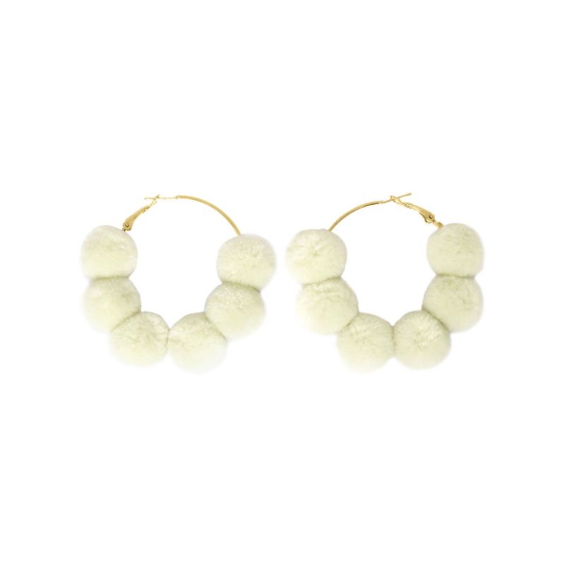 oussum Women off White Fashion Jewelry Velvet Beaded Round Hoop Boho Earrings